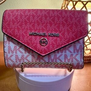 Michael Kors Coral and White Tri-Fold Wallet